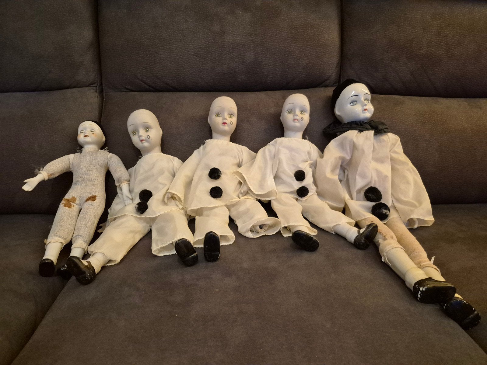5 Vintage porseleinen Pierrot popjes, Verzamelen, Ophalen, Gebruikt, Pop