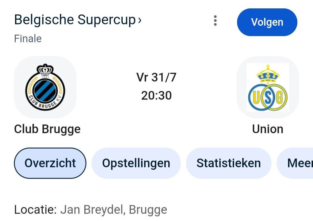 Finale Supercup Club Brugge - Union 31/7, Tickets & Billets, Sport | Football, Trois personnes ou plus, Juillet