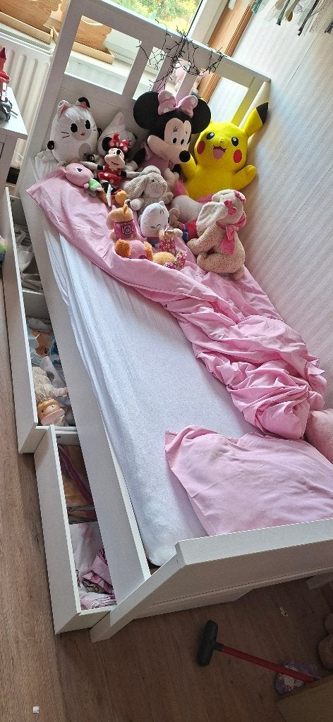 1 persoonsbed met lattenbodem, Ophalen, 85 tot 100 cm, Zo goed als nieuw, Lattenbodem