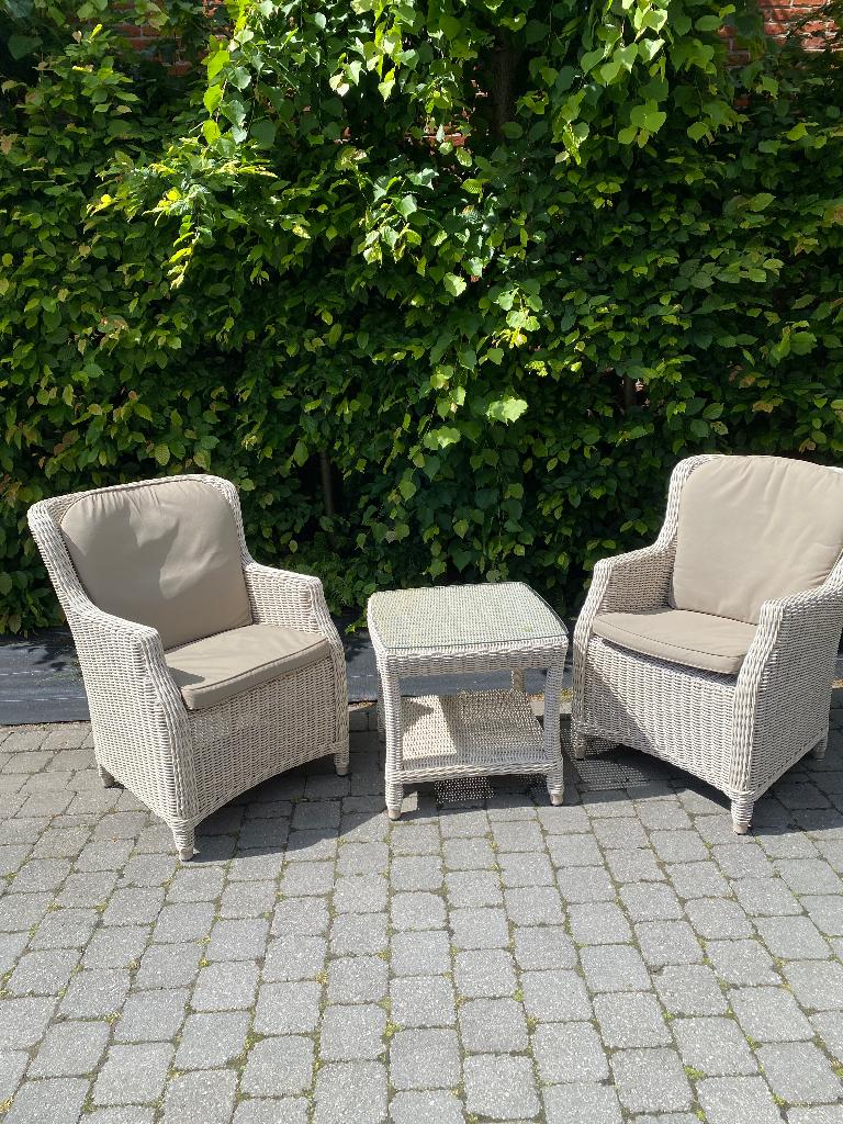 Dining set beige, Tuin en Terras, Tuinsets en Loungesets, Bijzettafel, Rotan, Zo goed als nieuw, Tuinset