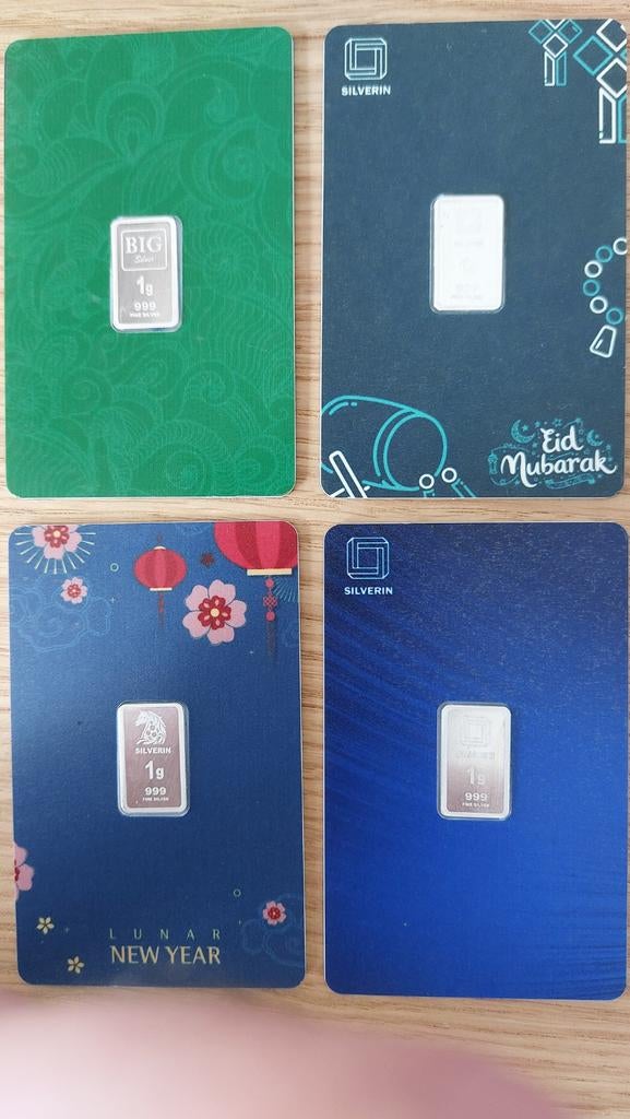 4 lingots 1gr Argent pur 999 Silverin BIG, Enlèvement ou Envoi, Or