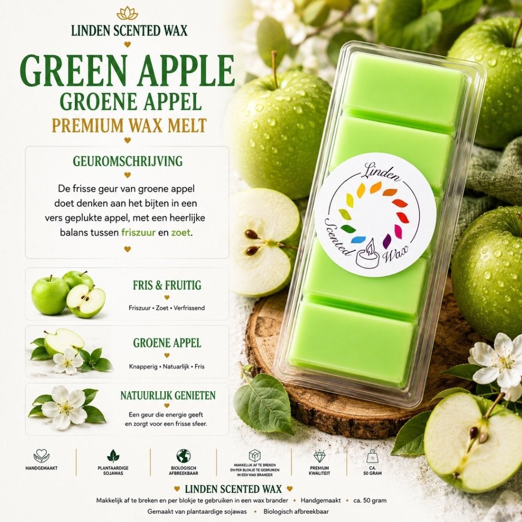 Waxmelts GROENE APPEL / GREEN APPLE geur fruit waxmelt, Ophalen of Verzenden, Nieuw, Was, Kaars