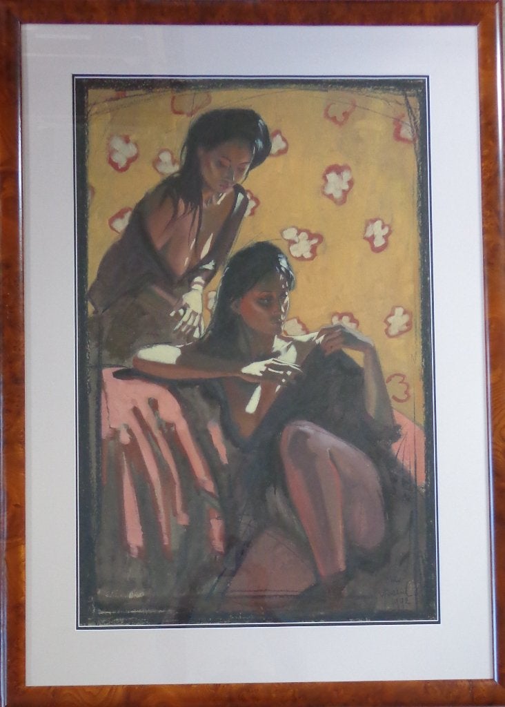 NICO VRIELINK / SENSUELE VROUWEN / OLIEVERF / 129x93cm KADER, Peinture à l'huile, Figures, Enlèvement, Papier/carton