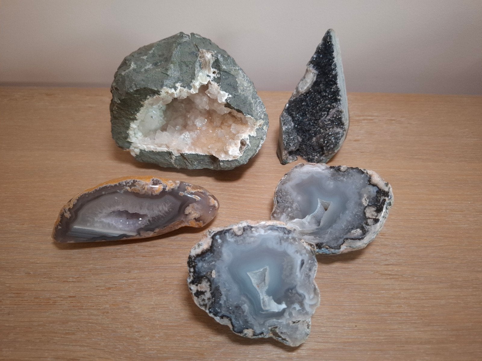 Mineralenset: Bergkristal, Amethist, Agaat & Mexicaanse Geod, Ophalen of Verzenden