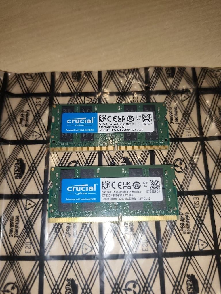 Crucial 64gb DDR4-3200 SODIMM, Gebruikt, DDR4, Ophalen of Verzenden, 64 GB