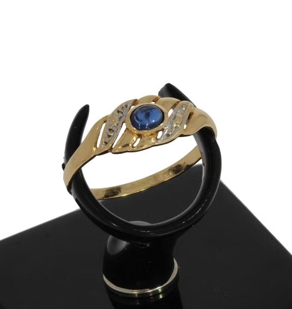 Saffier 18k gouden fraaie dames ring design zetting luxe, Ophalen of Verzenden, Zo goed als nieuw, Dame of Heer, Met edelsteen