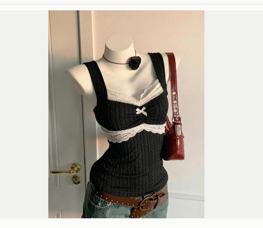 Luxe Y2k zomerse tank top kanten details en strikje Zwart, Kleding | Dames, Topjes, Nieuw, Zwart, Verzenden
