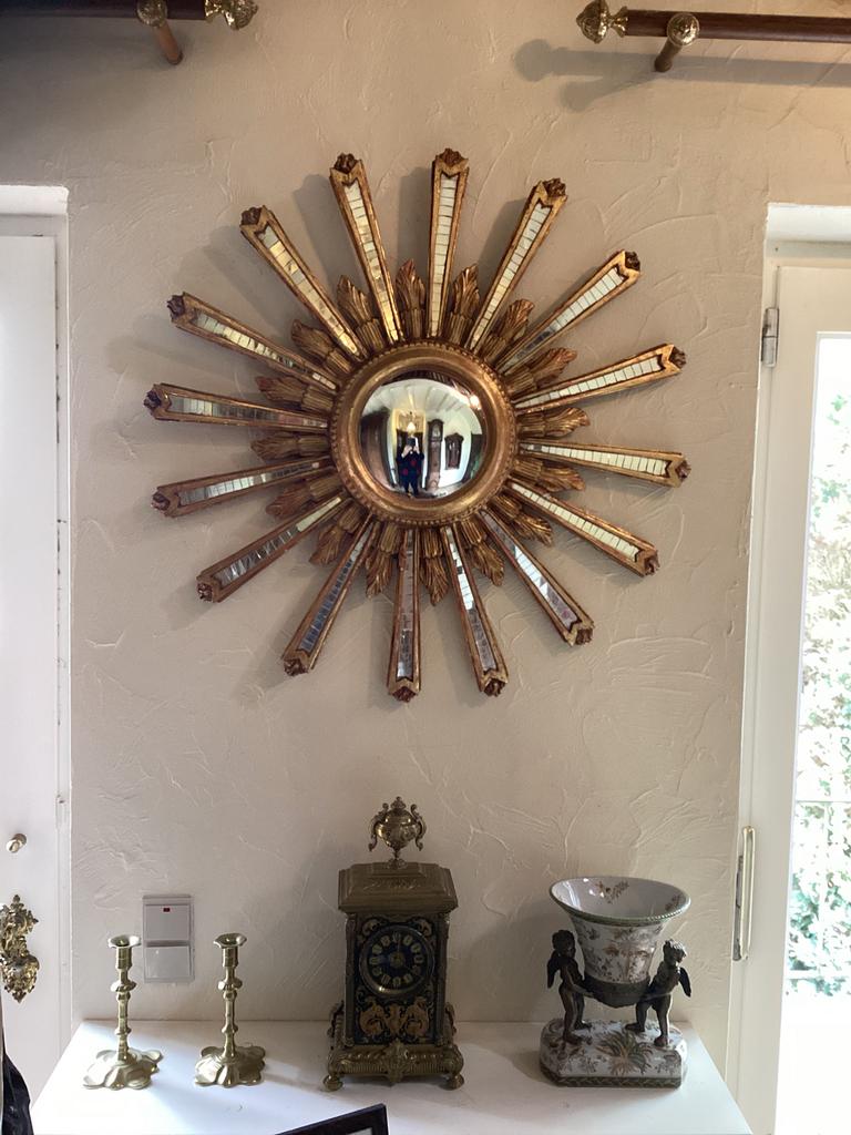 Miroir Soleil Bois Dore 1950/ 1970 . Diamètre 86 cm., Antiquités & Art, Enlèvement