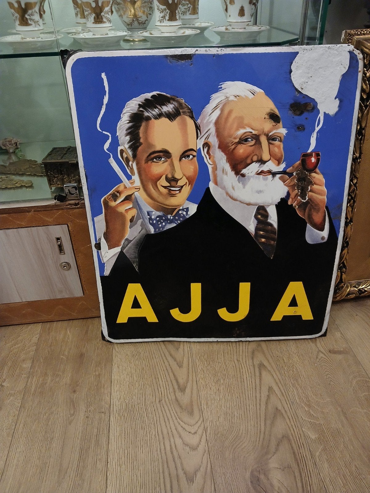 Panneau publicitaire émaillé d'origine vintage 1953 pour les, Ophalen of Verzenden, Reclamebord