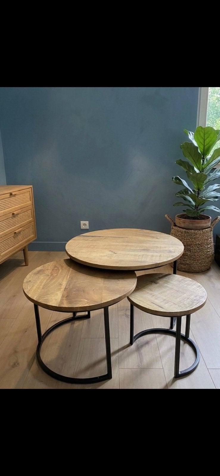 Ronde salontafels - mangohout, Huis en Inrichting, Tafels | Salontafels, Ophalen, Zo goed als nieuw