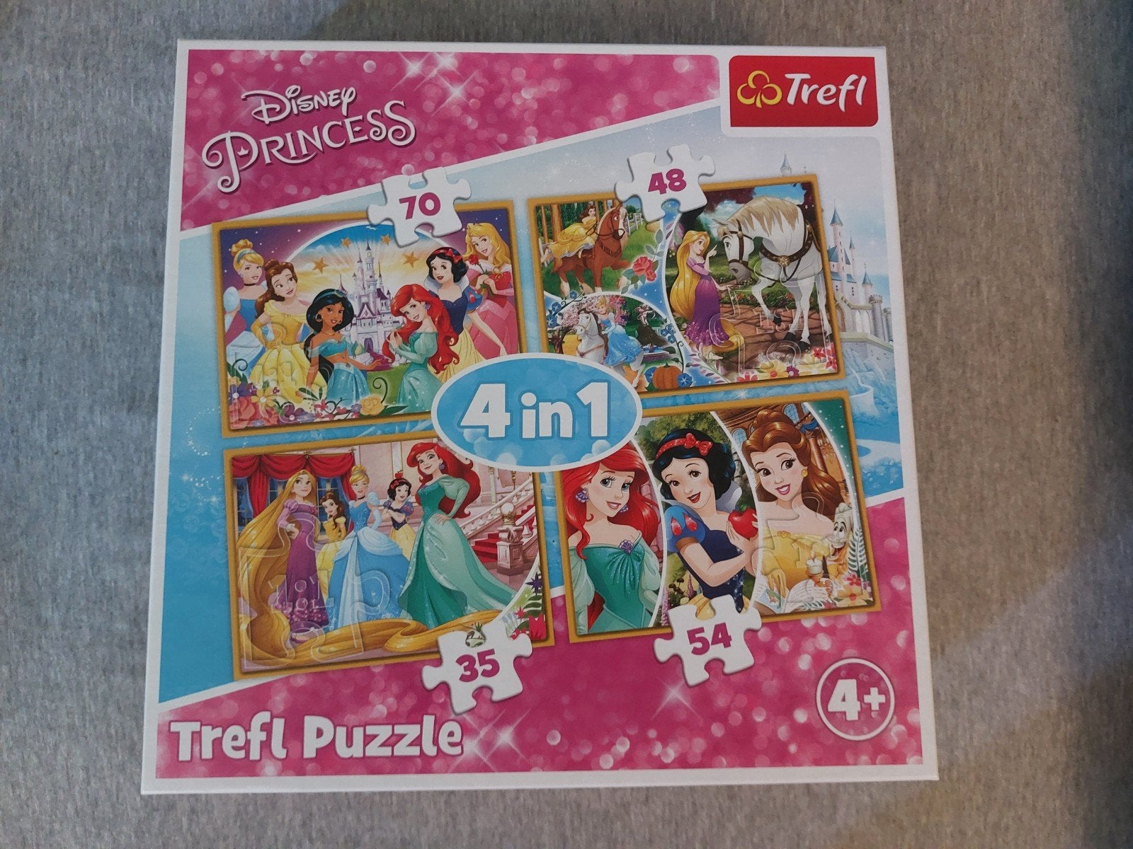 Trefl puzzelset 4-in-1 prinsessen, Ophalen of Verzenden, Meer dan 50 stukjes, Nieuw, 4 tot 6 jaar