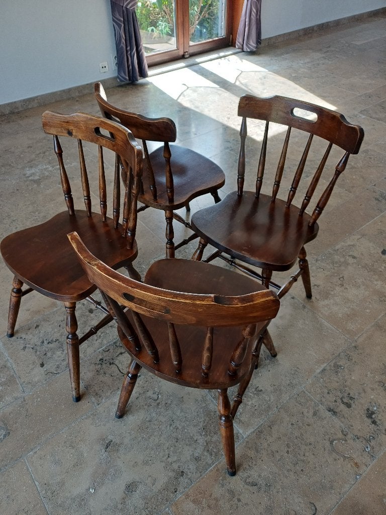 4 houten keukenstoelen, Huis en Inrichting, Ophalen, Gebruikt, Bruin, Vlaams