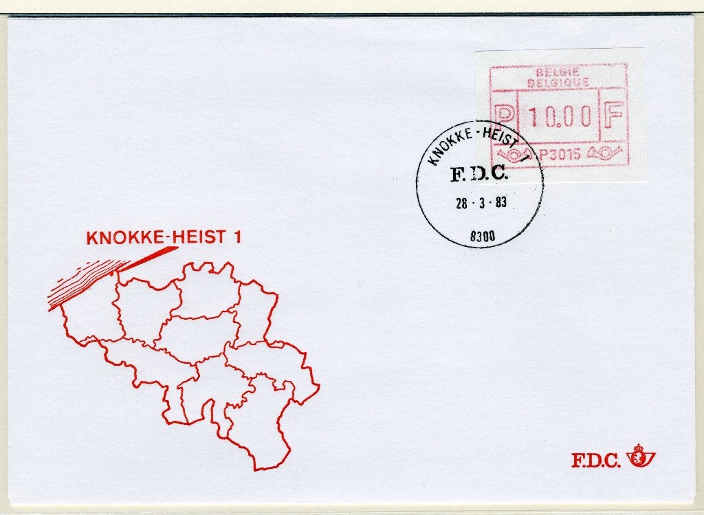 (B) Enveloppe ATM15 FDC 1983 - Knokke-Heist 1 (P3015), Envoi, Affranchi, Oblitération 1er jour