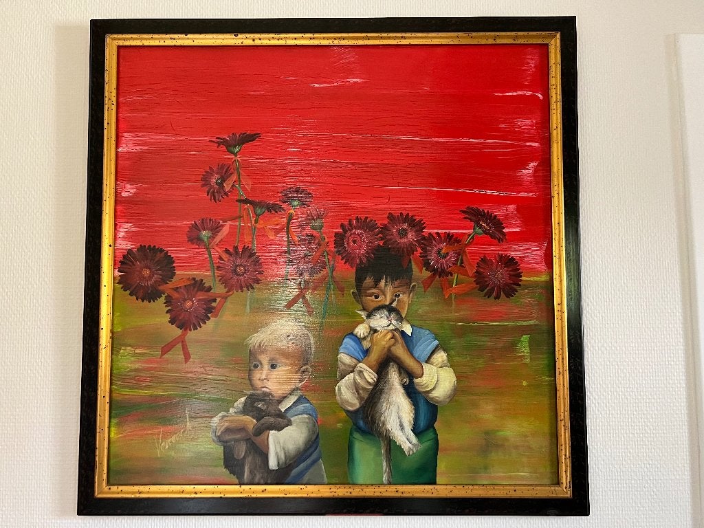 Schilderij Kind met Poezen gesigneerd door Dhr/Mevr Vereeck, Antiek en Kunst, Ophalen