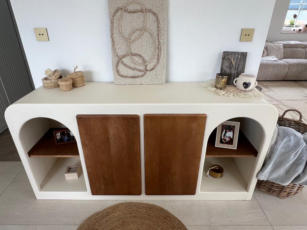 Buffet Cimentex et bois manguier, 25 à 50 cm, Moins de 100 cm, Minimaliste, 150 à 200 cm