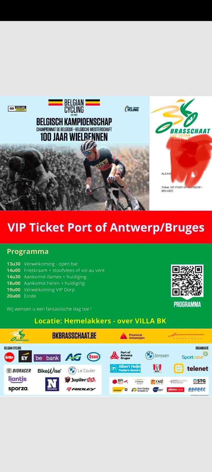 2 VIP tickets voor het BK wielrennen nu zondag in Brasschaat, Tickets & Billets