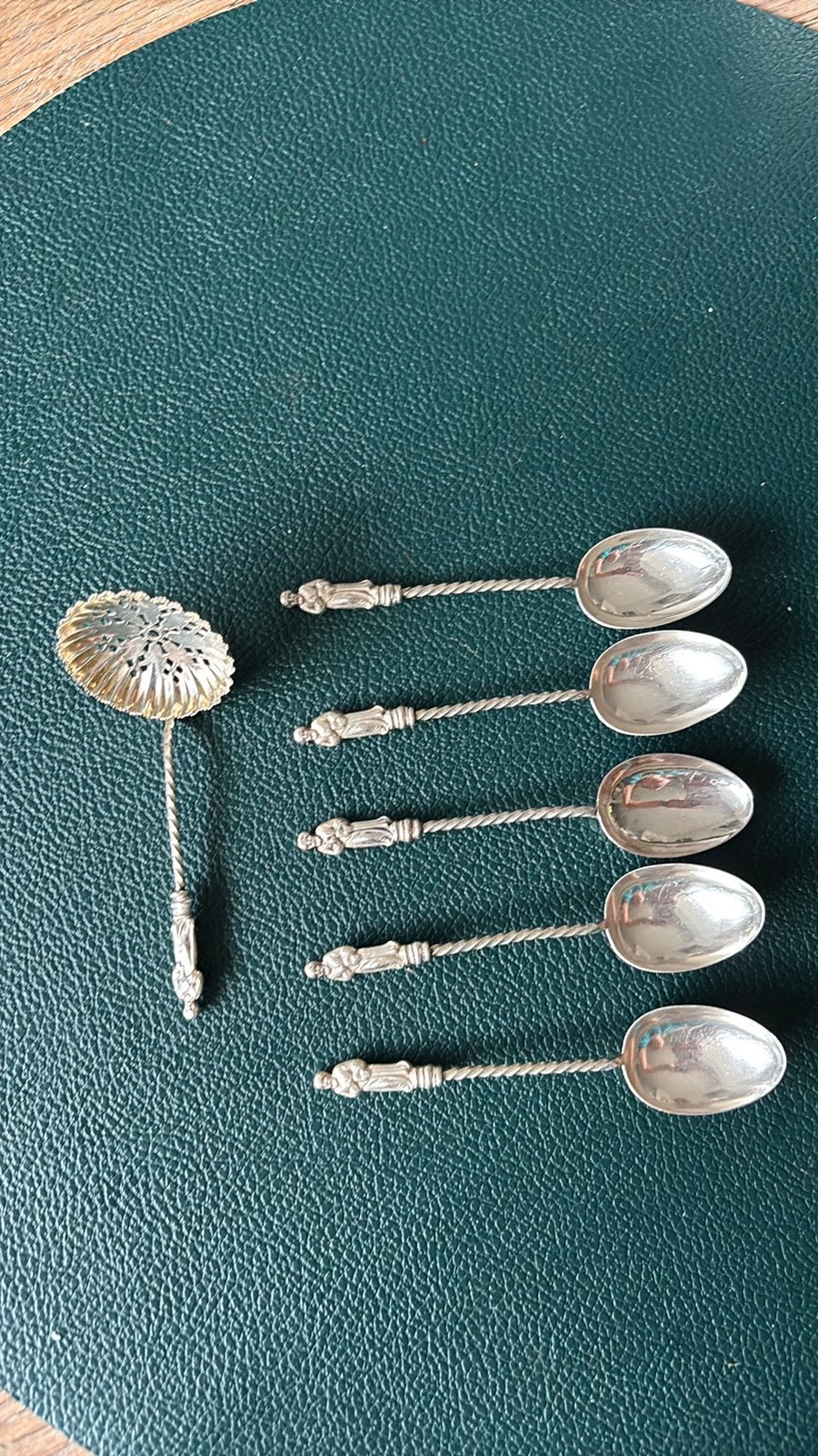Antieke set zilveren apostellepels & suikerzeef +|_ 1911, Antiek en Kunst, Ophalen, Zilver