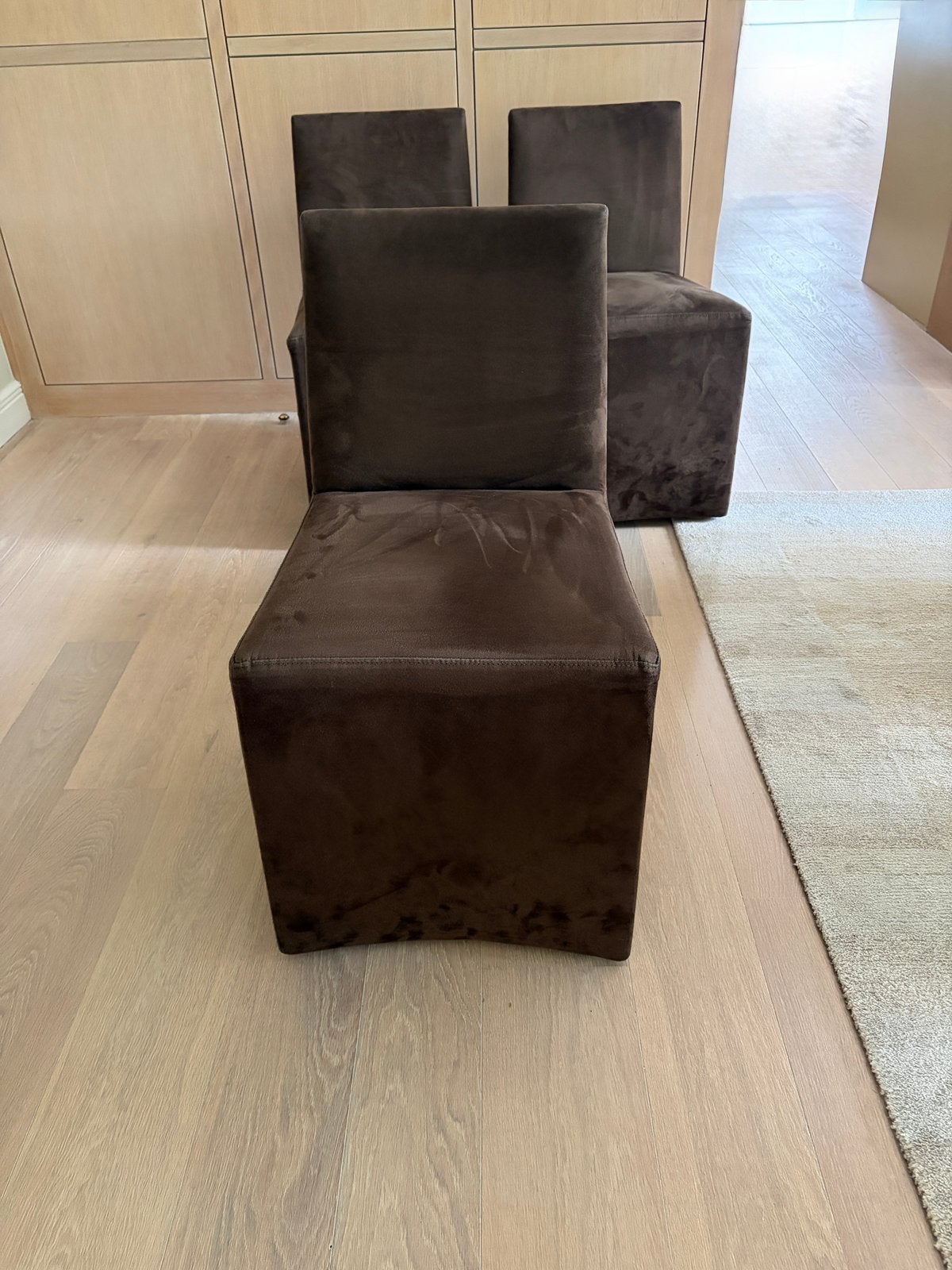 Chaises de salle à manger (8), Nubuck uitzicht daim, Carré, Enlèvement, Utilisé