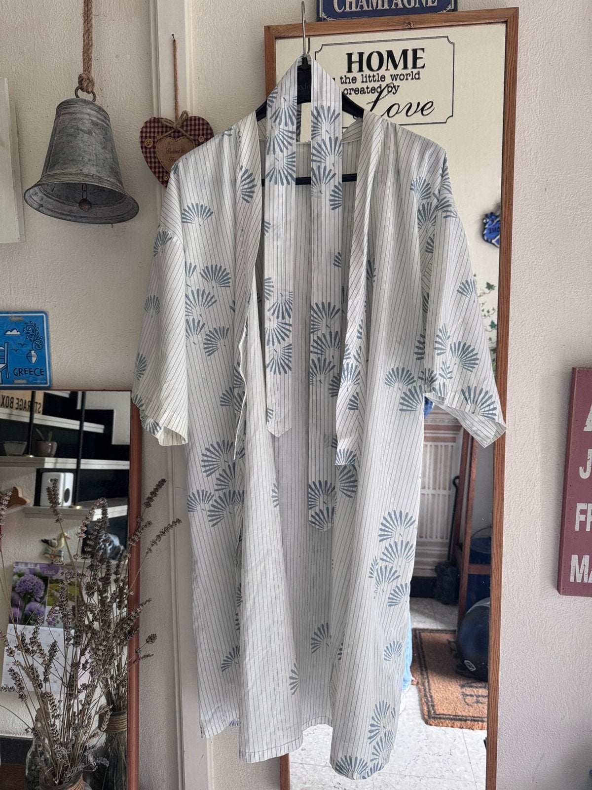Lichte katoenen kimono / ochtendjas, Kleding | Dames, Ophalen, Zo goed als nieuw, Maat 38/40 (M), Blauw