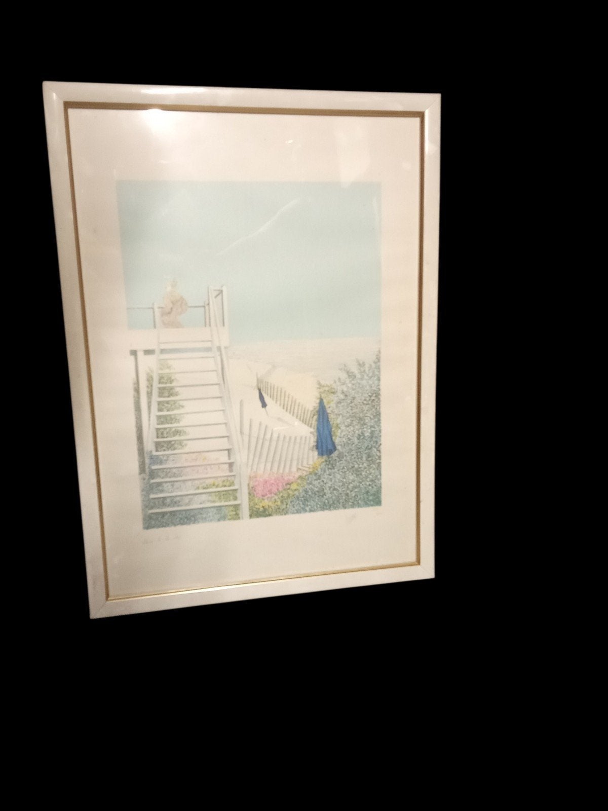Pointillistische genummerde lithografie getiteld „Stairs to, Lithografie, Genummerd