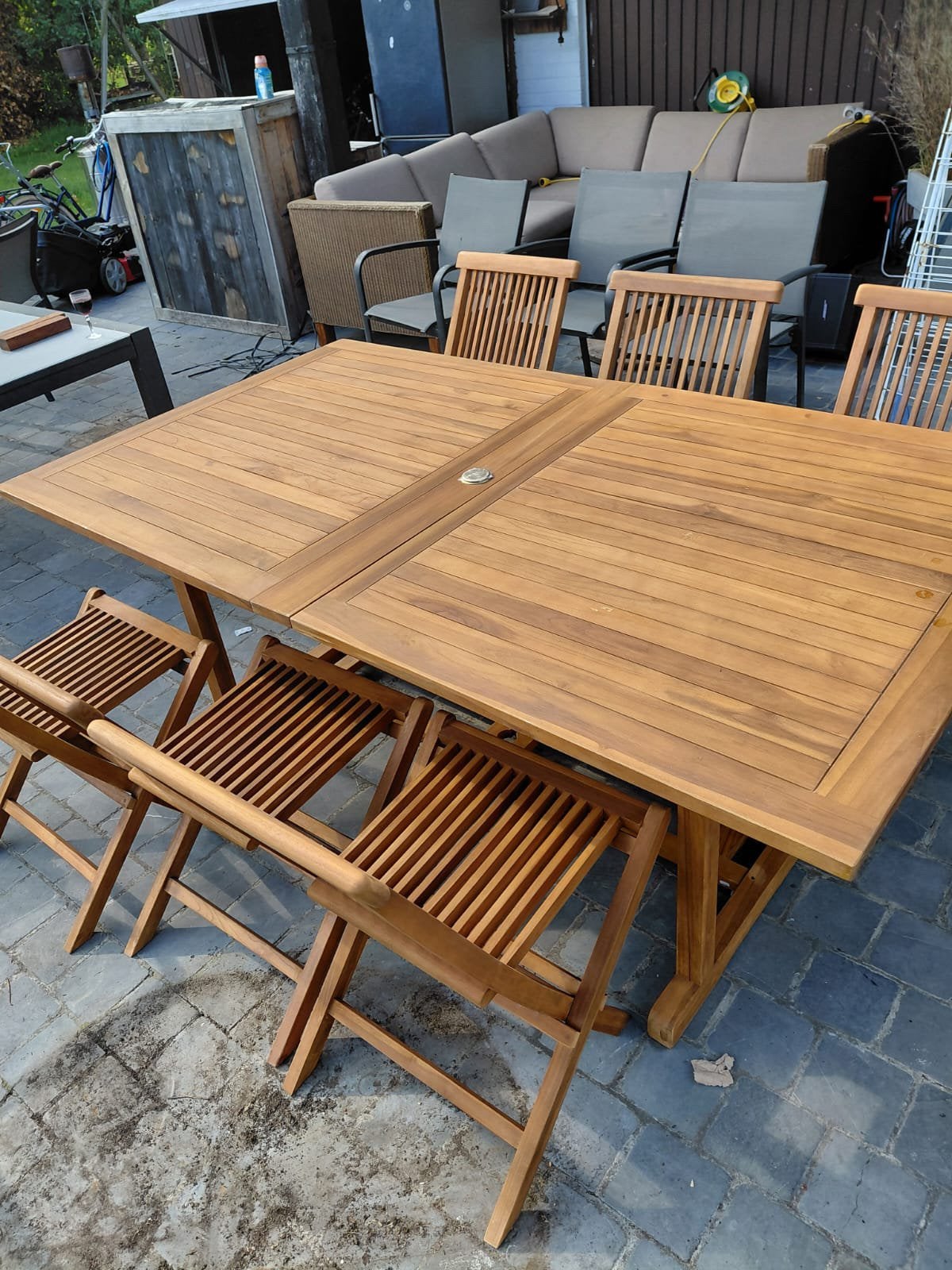 Nieuwe tafel en 6 stoelen!, 6 zitplaatsen, Teakhout, Nieuw, Ophalen of Verzenden