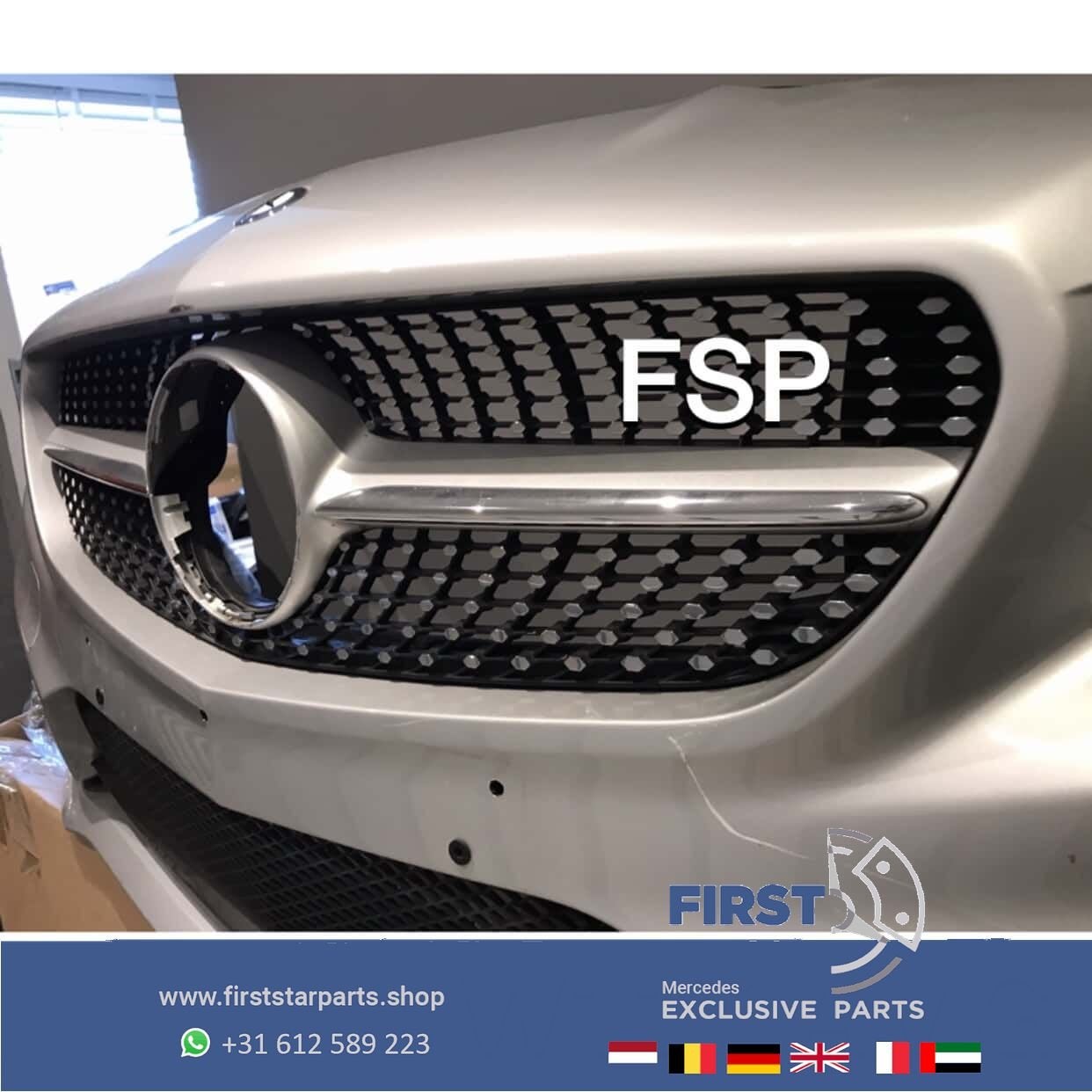 W117 CLA 45 AMG VOORBUMPER COMPLEET + DIAMANT GRIL ZILVERGRI, Gebruikt, -, Voor, Ophalen of Verzenden