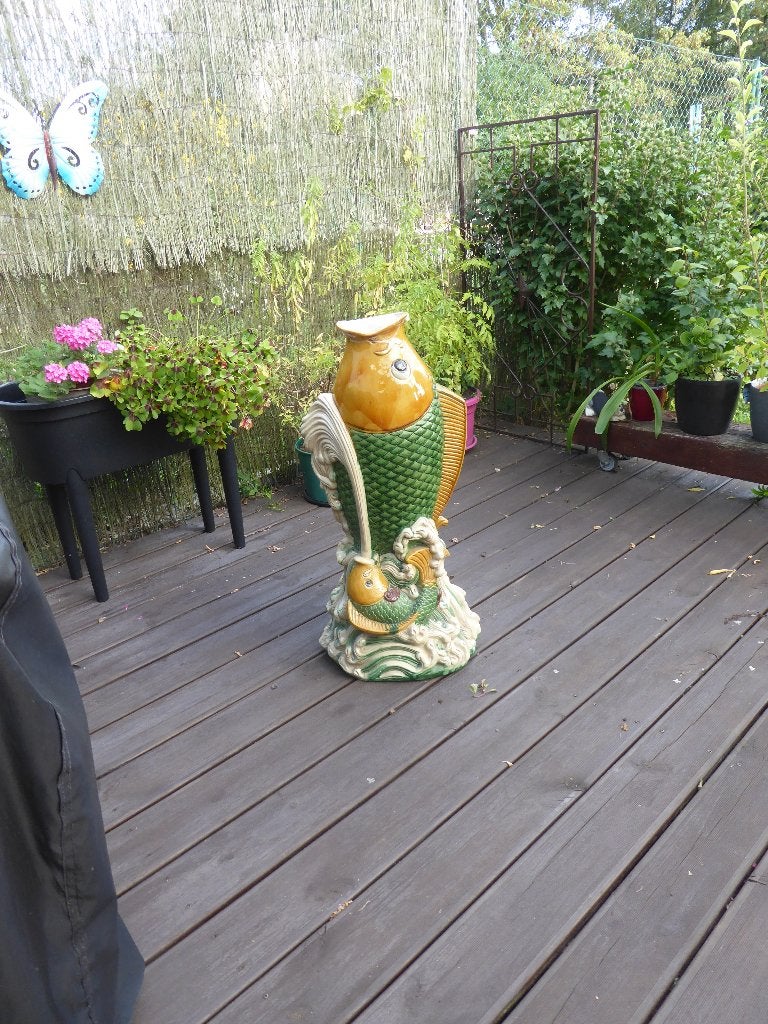 céramique émaillé SANCAI décor koi 85cm  28kg ,déco poisson, Enlèvement