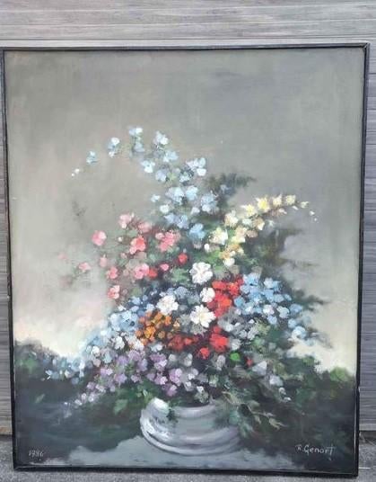 Huile sur toile fleurs signe robert genart, Enlèvement ou Envoi