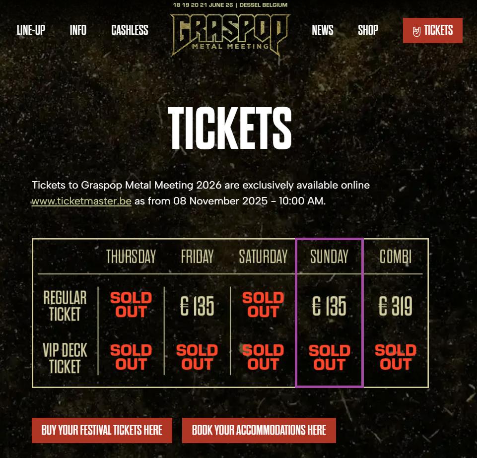 2 billets Graspop dimanche 21/06/26, Tickets & Billets, Deux personnes