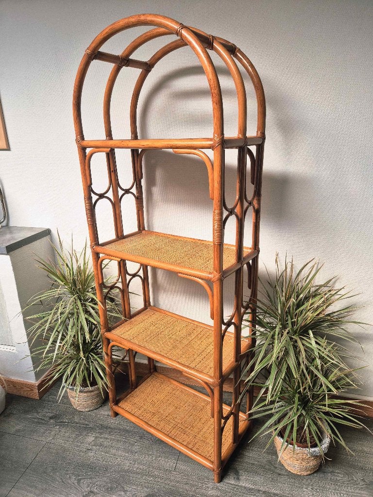 Grande étagère en rotin vintage, Maison & Meubles, Enlèvement, Étagère
