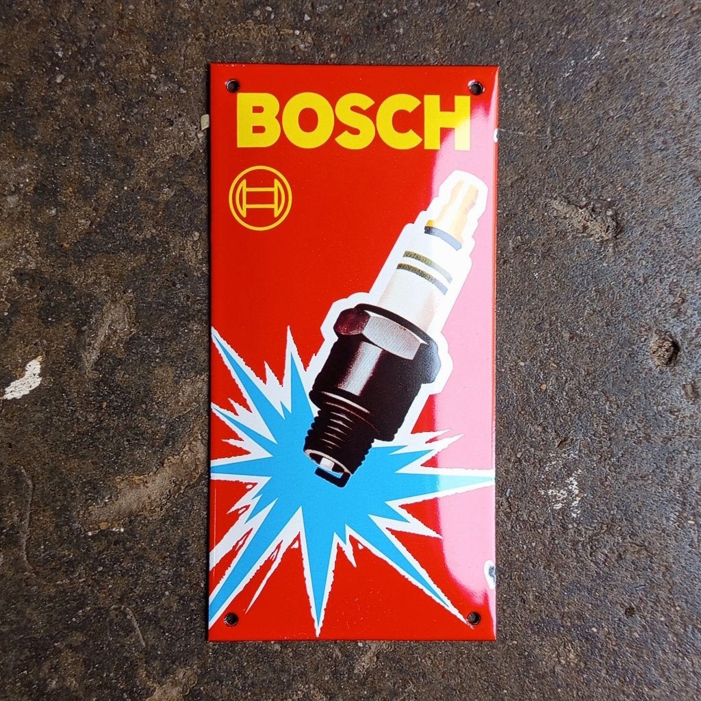 Emaille Reclamebord BOSCH Bougies Pop Art Plaque Vintage Oud, Verzamelen, Verzenden, Gebruikt, Reclamebord