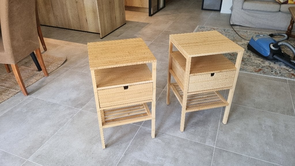 Lot de 2 tables de nuit en bambou Nordiska, Comme neuf, Moins de 45 cm, Enlèvement, 55 à 70 cm