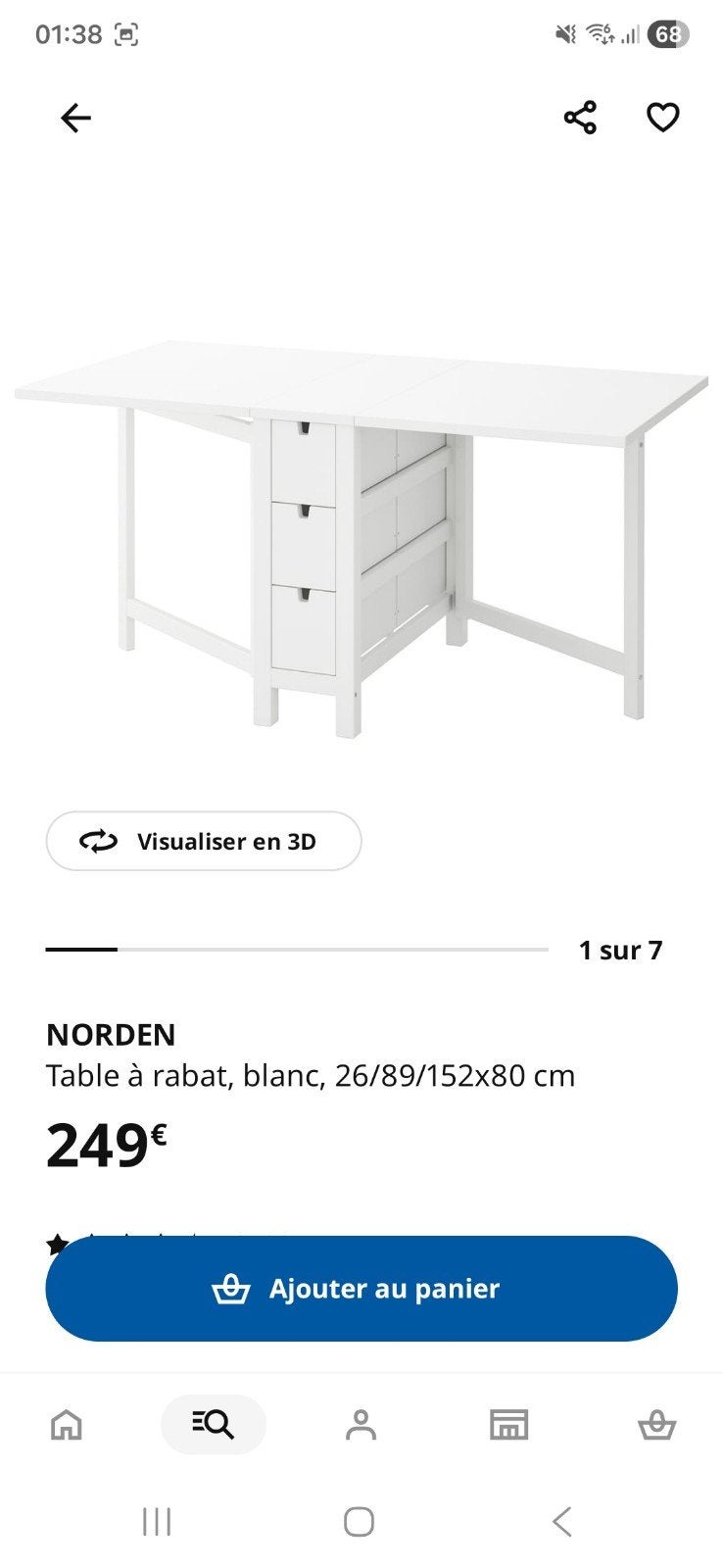 table ikea blanche, Maison & Meubles, Enlèvement, Utilisé, Rectangulaire