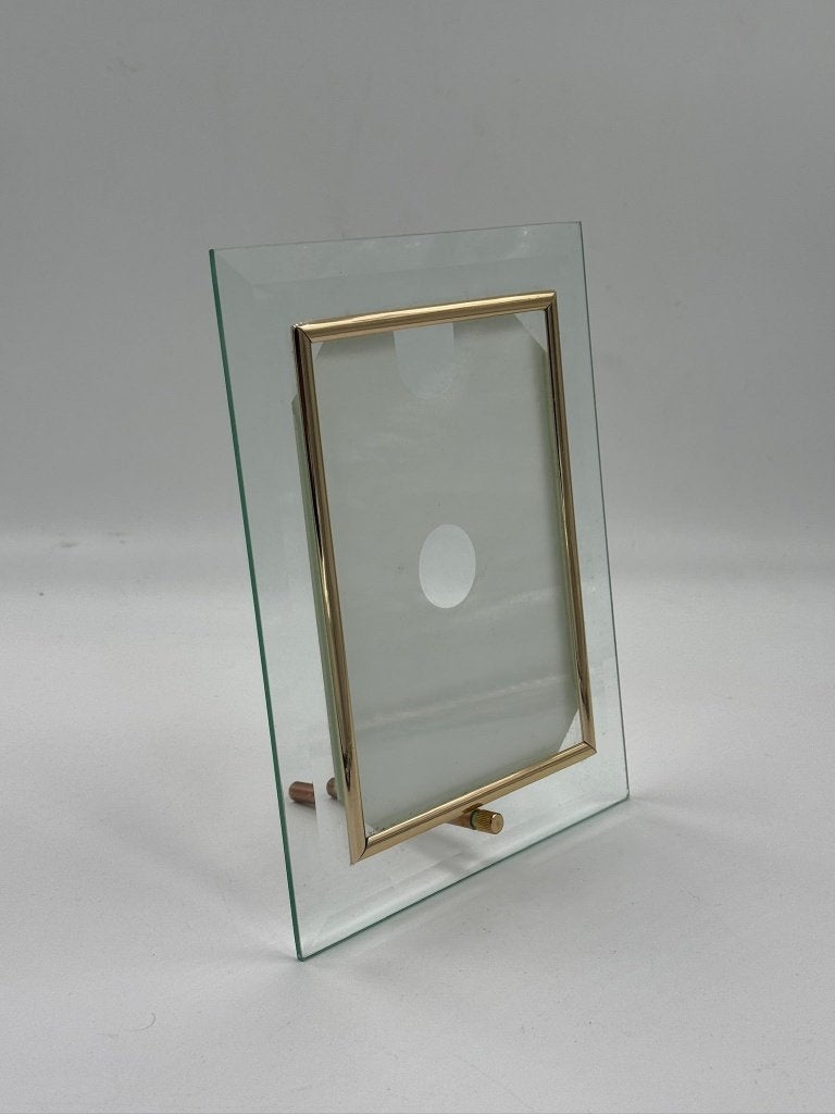 Cadre photo vintage verre épais et laiton, style italien, Enlèvement ou Envoi