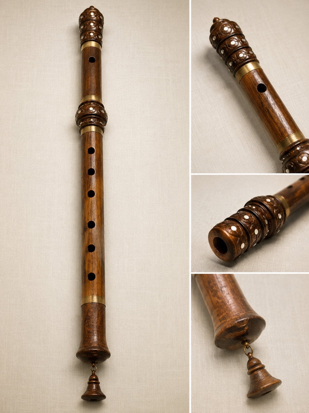 Vintage handgemaakte houten folkfluit met decoratieve inleg, Ophalen of Verzenden, Zo goed als nieuw