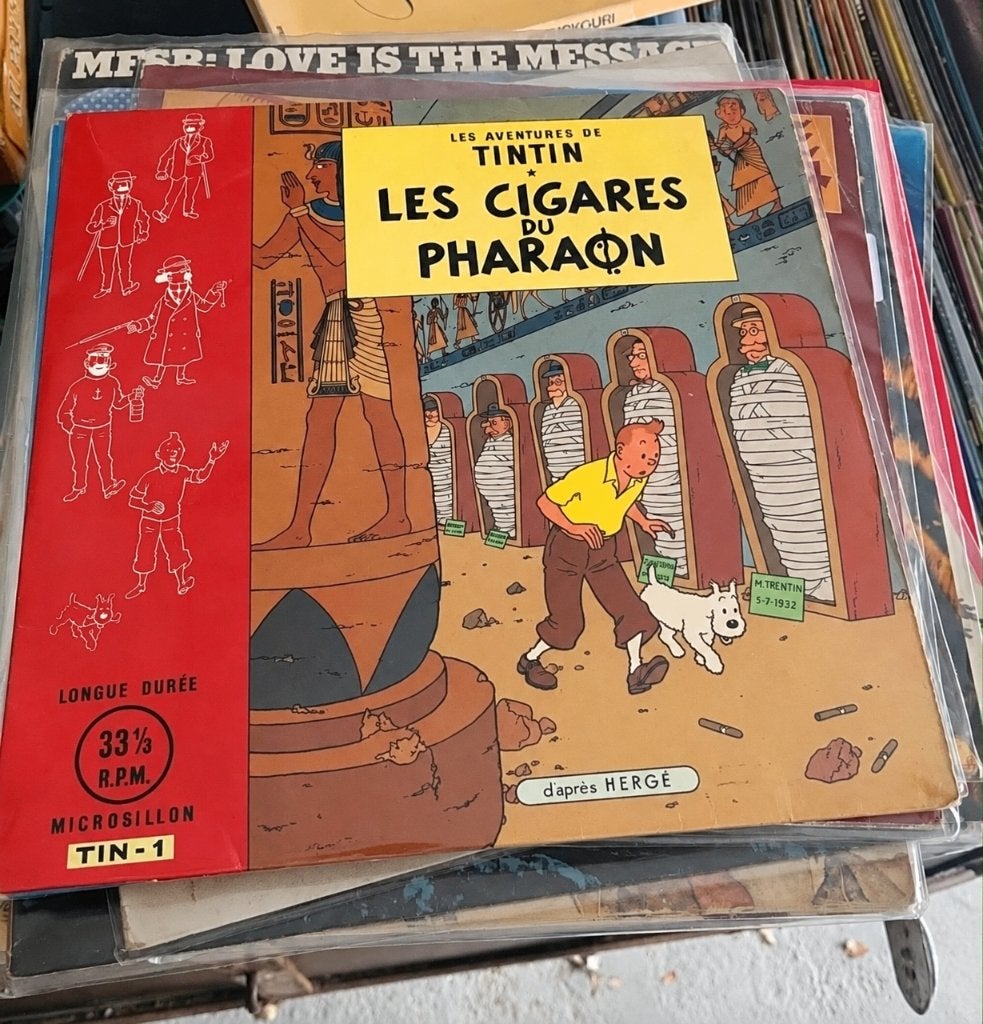 Vinyle ️ RARE 33 TOURS TINTIN – LES CIGARES DU PHARAON, Signé, Enlèvement ou Envoi, Comme neuf, Livre audio