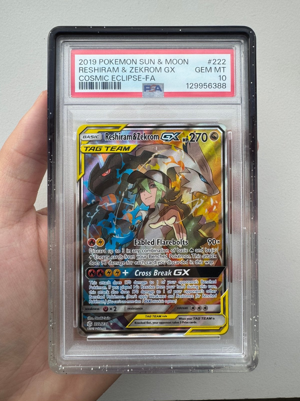 Reshiram Zekrom Tag team 222 PSA 10, Ophalen of Verzenden, Zo goed als nieuw