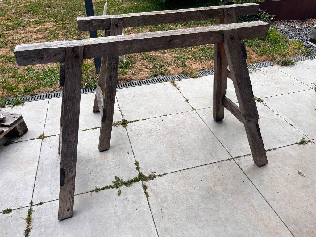 2x Houten schraag, Ophalen, Gebruikt, 120 tot 170 cm