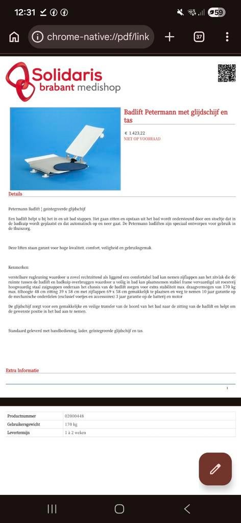 Badlift te koop nieuwstaat, Enlèvement