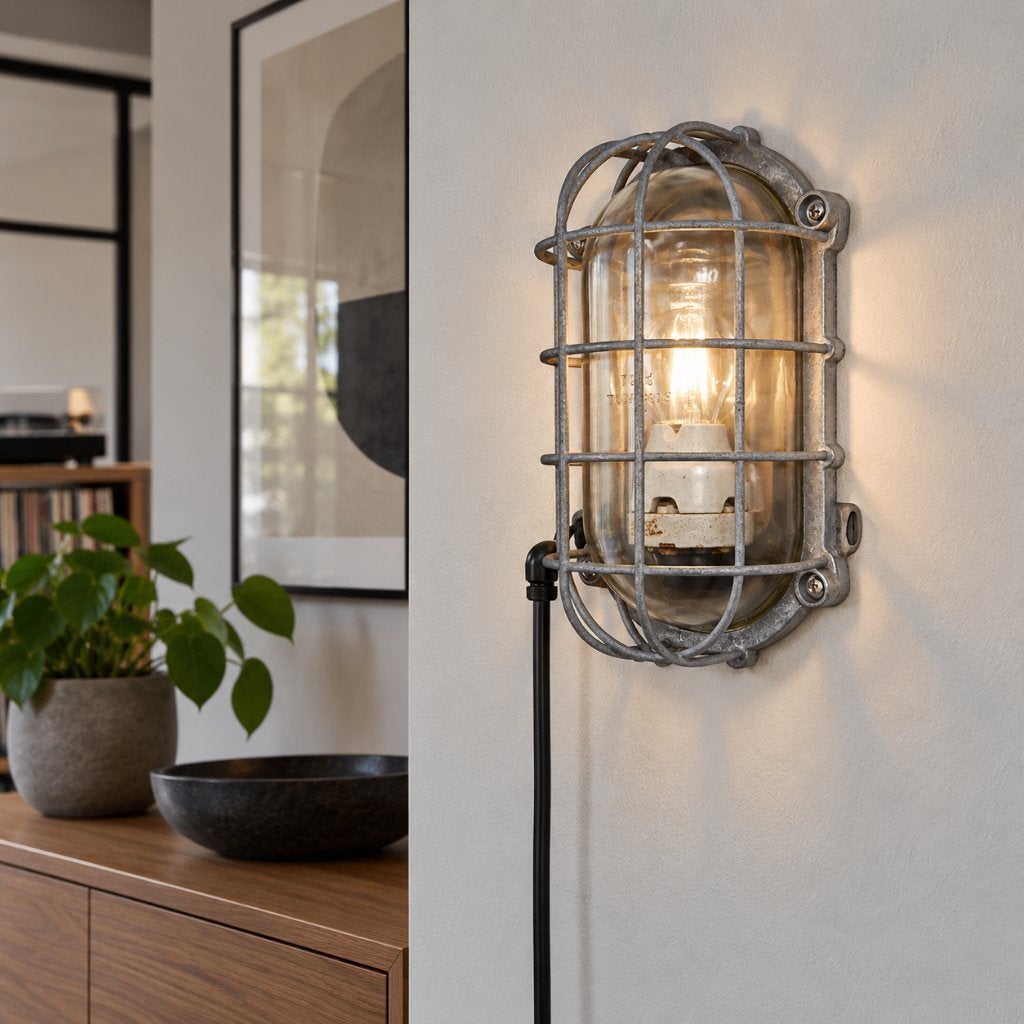 Industriële wandlamp, bunkerlamp, Ophalen, Gebruikt, E27 (groot), Geschikt voor buiten
