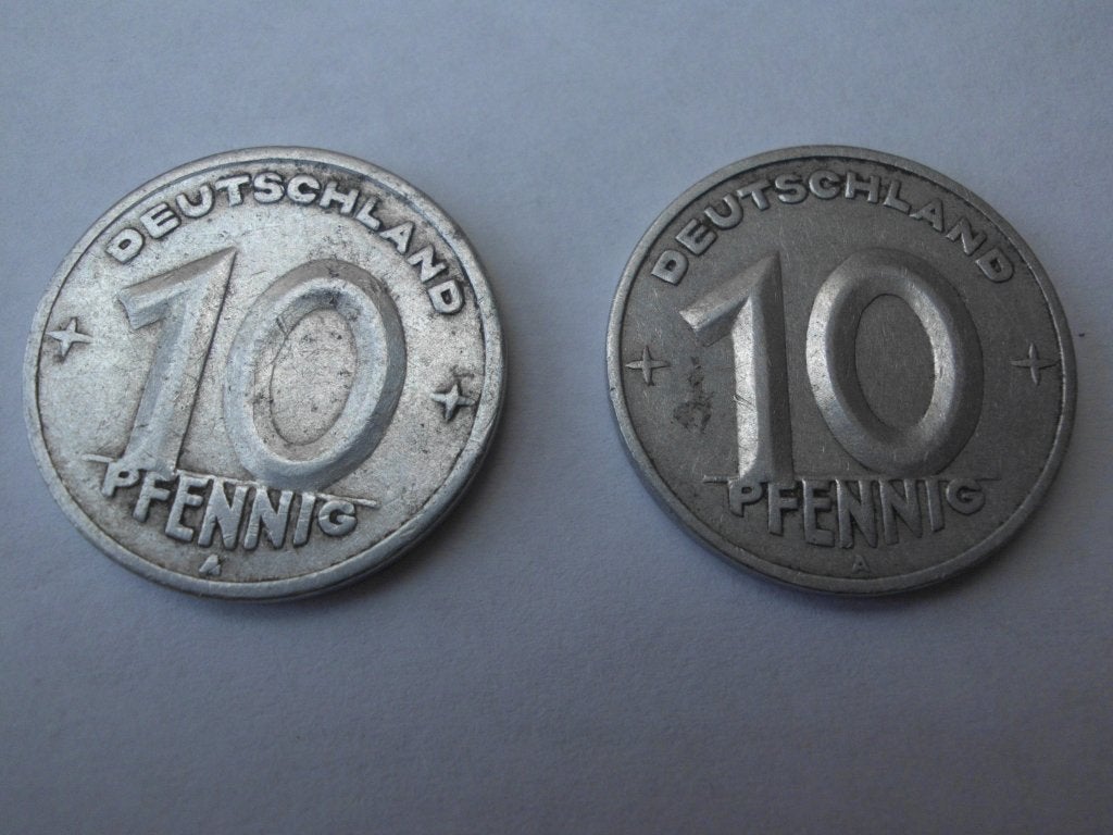 DDR: 2 x 10 Pfennig uit beginjaren DDR, Verzenden, Duitsland, Losse munt