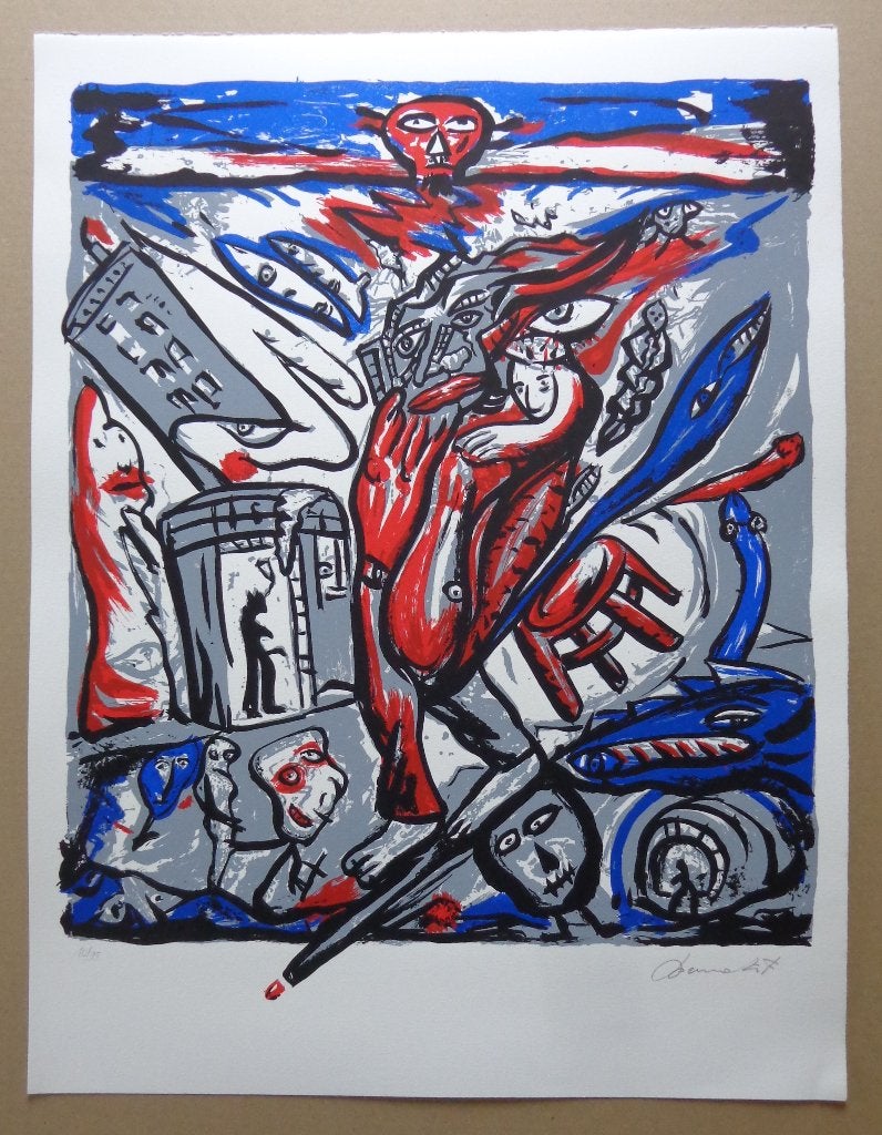 FRED BERVOETS / TYPISCHE FIGURATIE / ZEEFDRUK / 65x50cm SIG, Antiquités & Art, Art | Lithographies & Sérigraphies, Édition limitée