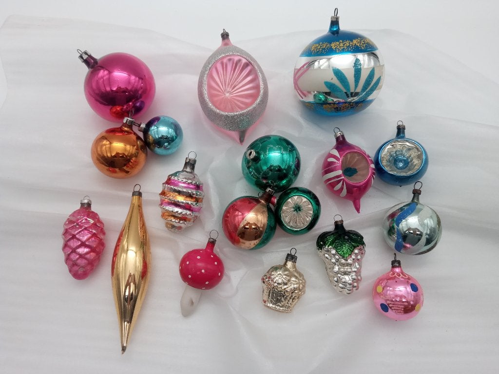 Mooie kleurrijke set vintage kerstballen, Ophalen of Verzenden, Gebruikt