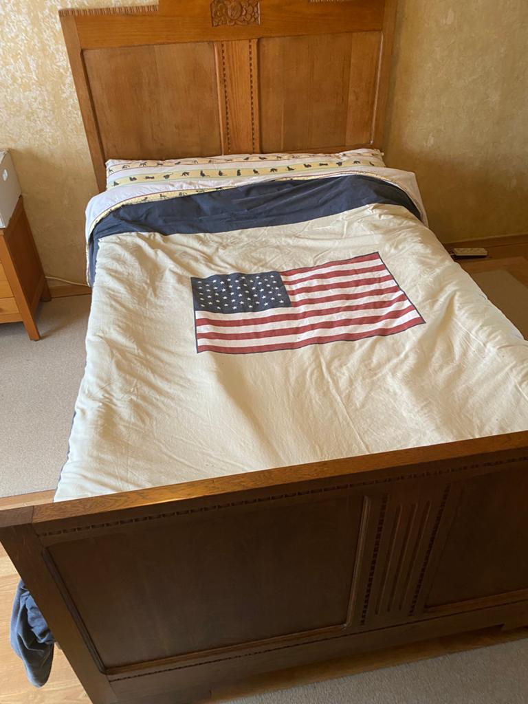 Antiek houten bed “twijfelaar” 140 cm, Antiek en Kunst, Ophalen