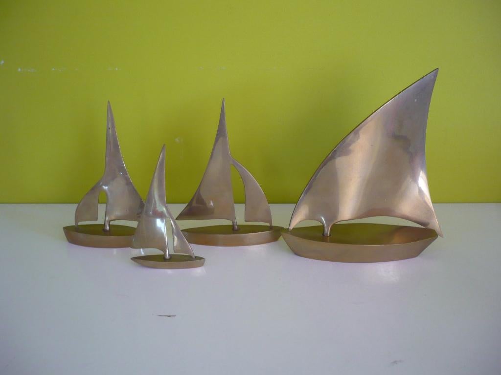 Mooi vintage messing zeilboten bootjes zeilboot, Ophalen of Verzenden