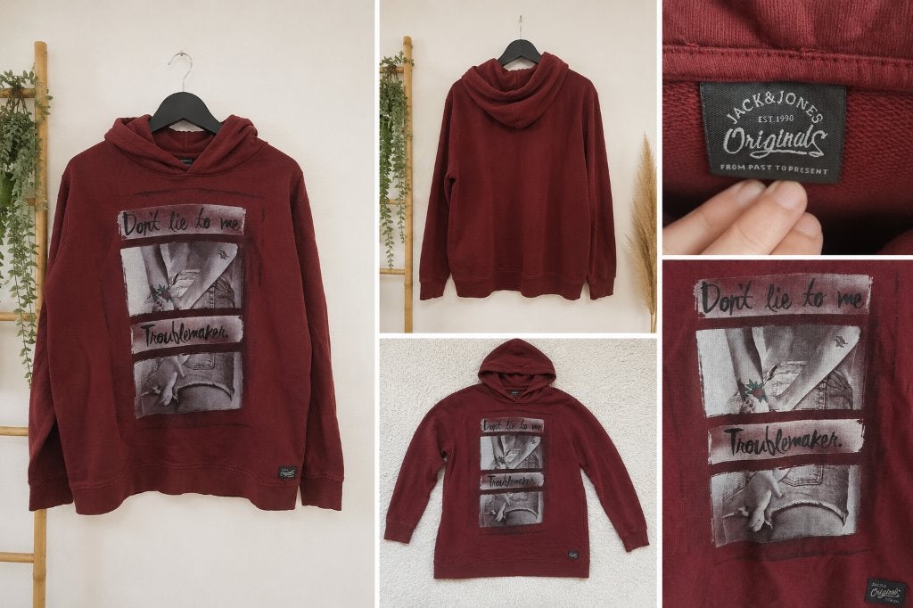 Sweat à capuche Jack & Jones Originals – Taille M – Bordeaux, Kleding | Heren, Truien en Vesten, Overige kleuren, Jack&Jones, Gedragen