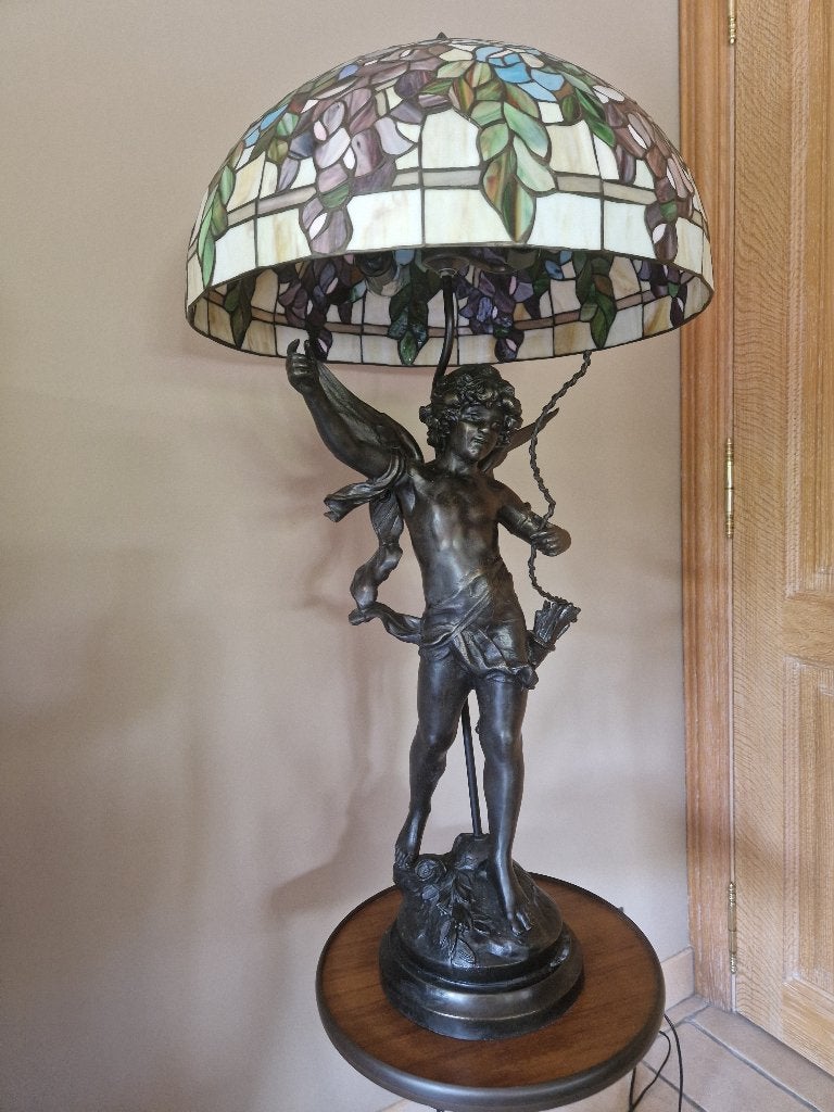 Prachtige antieke gesigneerde  bronzen hoge lamp, Ophalen