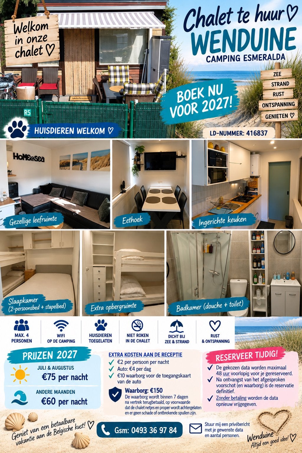 Chalet te huur wenduine, Vakantie, Huisdier toegestaan, Aan zee