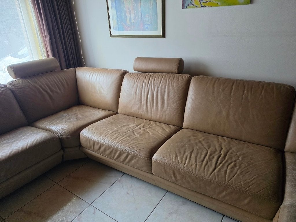 DRINGEND WEG: XXL Lederen Hoeksalon Natuzzi 6+pers – Koopje!, Ophalen, Gebruikt, Leer, Italian design NATUZZI