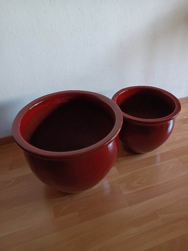 Set van 2 bloempotten Terracotta geglazuurd., Tuin en Terras, Ophalen, Zo goed als nieuw, Terracotta